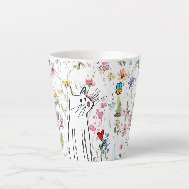 Caneca De Café Latte Gato Whimsical e Abelha Latte Mug (Frente)