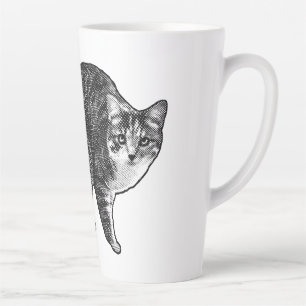 Caneca De Café Latte Gato Xadrez sob o Brilho da Luz da Neve