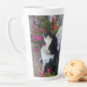 Caneca De Café Latte Gatos Bonito de Flores de Gato de Tuxedo