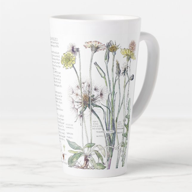 Caneca De Café Latte Gatos Botânicos Ouvem Flores De Flor Selvagem (Ângulo direito)
