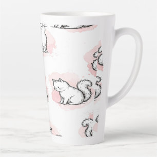 Caneca De Café Latte Gatos Brancos Fofos Padrão de Aquarela Rosa Gato K
