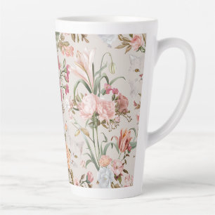 Caneca De Café Latte Gatos Brancos Rosas Florais