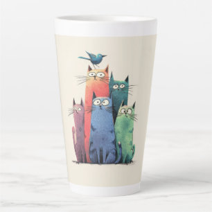 Caneca De Café Latte Gatos Coloridos Empilhados – Arte de Gato Capricho