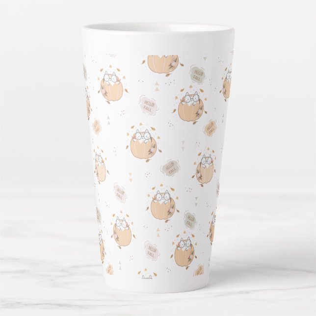 Caneca De Café Latte Gatos de outono de Pastel (Frente)