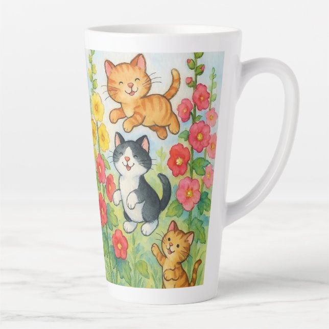 Caneca De Café Latte Gatos-do-mato-ralados no jardim (Direita)