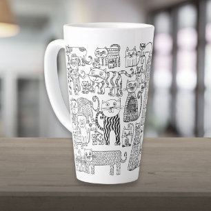 Caneca De Café Latte Gatos e Gatinhos Pretos e Brancos Modernos Decorat