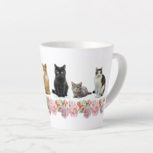 Caneca De Café Latte Gatos e Rosas