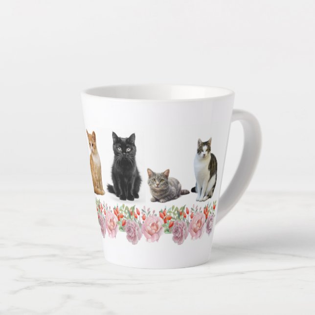 Caneca De Café Latte Gatos e Rosas (Ângulo direito)
