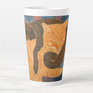 Caneca De Café Latte Gatos e Xadrez