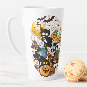 Caneca De Café Latte Gatos engraçados do Halloween em festa