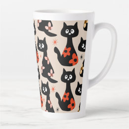 Caneca De Café Latte Gatos Florais Retro (bege Suave)