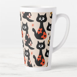 Caneca De Café Latte Gatos Florais Retro (bege Suave)