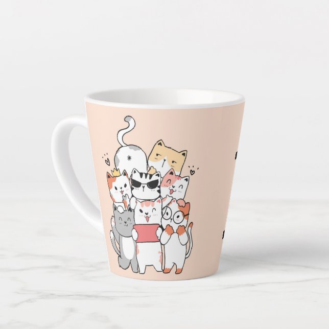 Caneca De Café Latte Gatos Gatos Gatos Amigos Para Sempre, Gato Adoráve (Ângulo esquerdo)