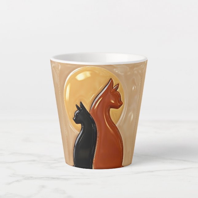 Caneca De Café Latte Gatos Gêmeos da Lua Dourada (Frente)