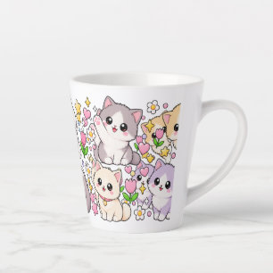 Caneca De Café Latte Gatos Kawaii Fofos – Cores Pastel, Divertidos & Ad