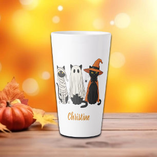 Caneca De Café Latte Gatos Negros Fantasma Halloween
