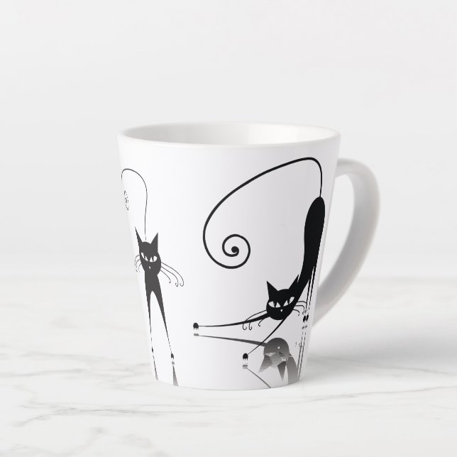 Caneca De Café Latte Gatos Pretos (Ângulo direito)