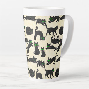 Caneca De Café Latte Gatos pretos olhos verdes gatinhos fofos creme que