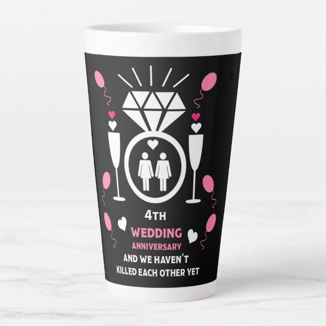 Caneca De Café Latte Gay Mulheres 4º Aniversário de Casamento (Frente)