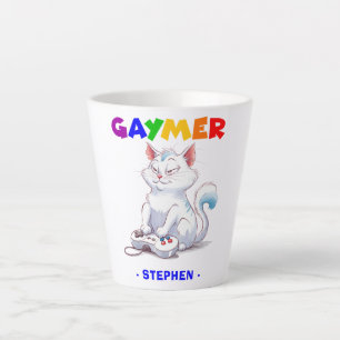 Caneca De Café Latte Gaymer - Gato de Jogos Arco-Íris com Console LGB