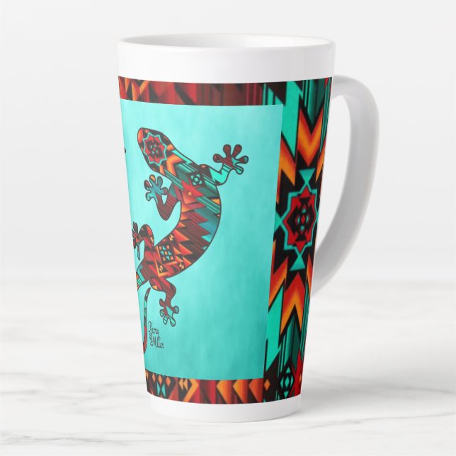 Caneca De Café Latte Gecko Lizard E Sun Latte Mug (Ângulo direito)