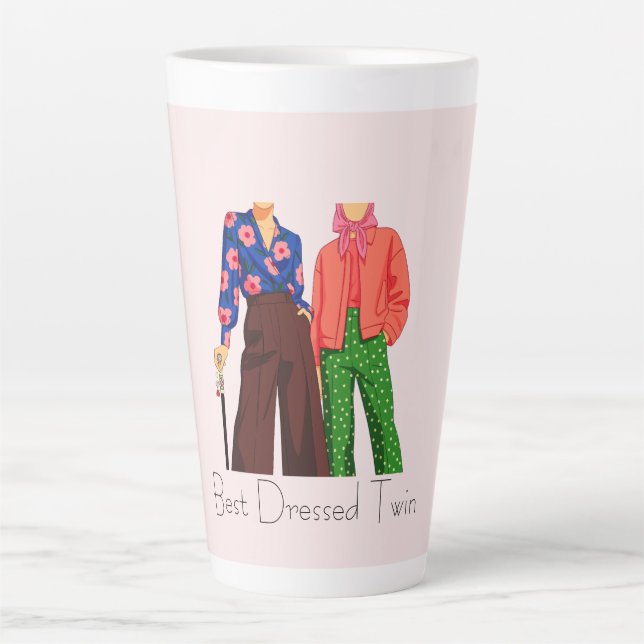 Caneca De Café Latte Gêmea Mais Bem Vestida de Rosa (Frente)