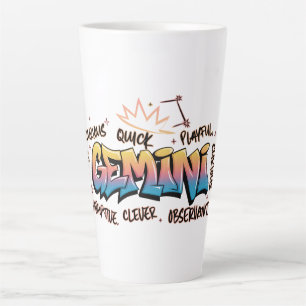 Caneca De Café Latte Gêmeos Zodíaco Grafite