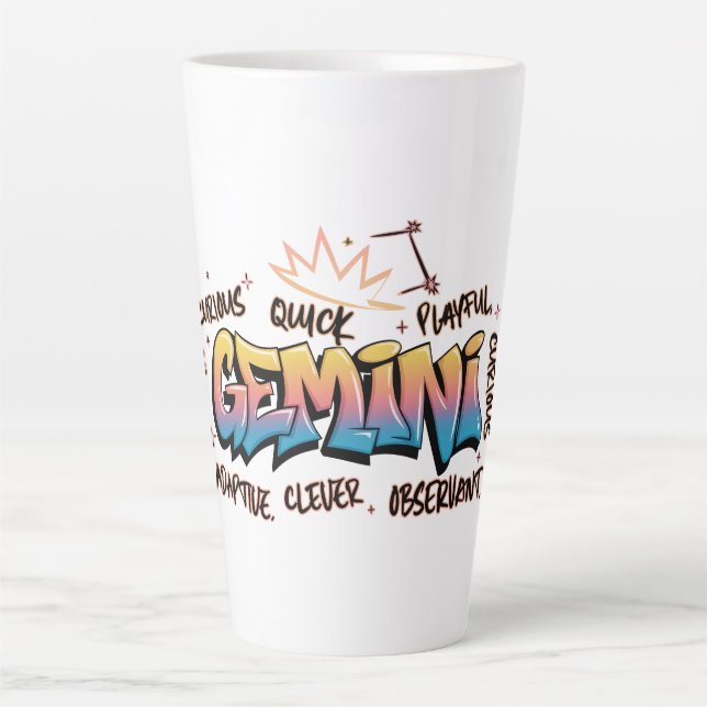 Caneca De Café Latte Gêmeos Zodíaco Grafite (Frente)