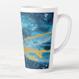 Caneca De Café Latte Geode Agate Gemstone Blue e Dourado