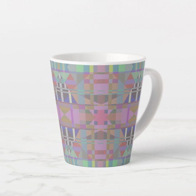 Caneca De Café Latte Geométrico Cor-de-Rosa Verde (Ângulo direito)