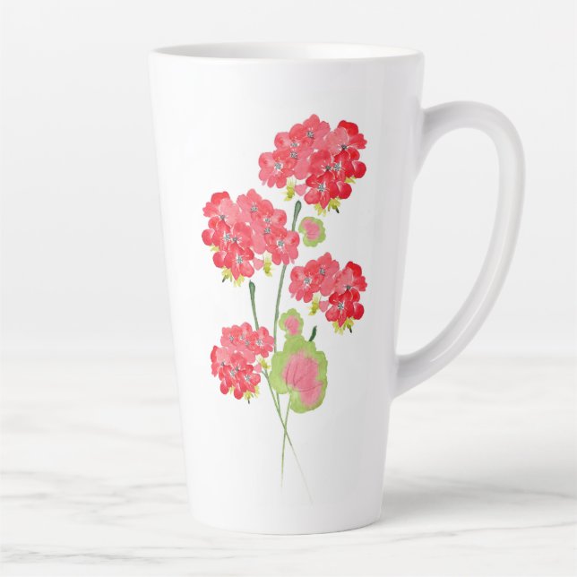Caneca De Café Latte Gerânios Hastes Aquarela (Direita)