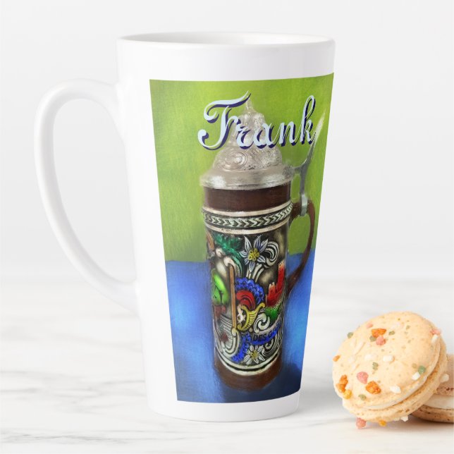 Caneca De Café Latte German Beer Stein w/Hinged Lid Personalized (In Situ)