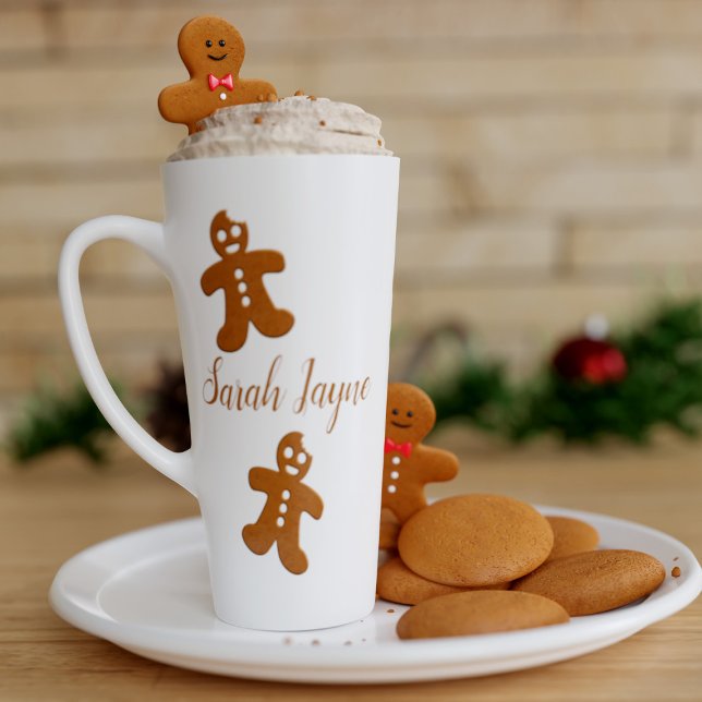 Caneca De Café Latte Gingerbird Latte Mug (A festive gingerbread man latte mug perfect for gingerbread lattes. Just add your name)