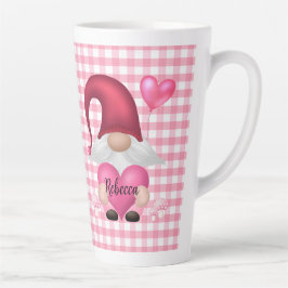Caneca De Café Latte Gingham Check Pattern Personalizado Gnomo Mug