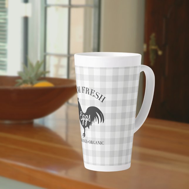 Caneca De Café Latte Gingham, País de Frango Fresco fazenda (Criador carregado)