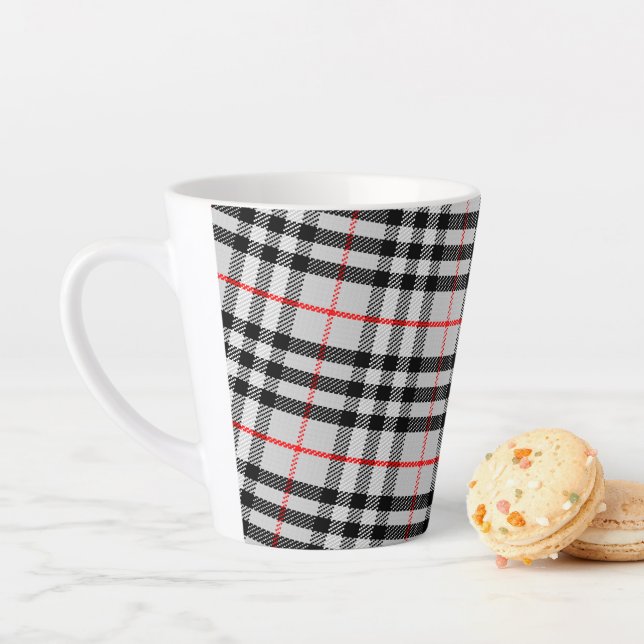 Caneca De Café Latte Gingham Vermelho Branco Negro | Tecido verificado  (In Situ)