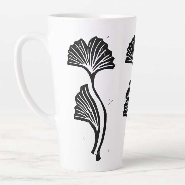 Caneca De Café Latte Gingko Leaf Lino Impressão Latte Mug (Esquerda)