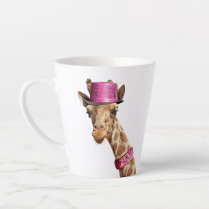 Caneca De Café Latte Girafa de chapéu cor-de-rosa brilhante
