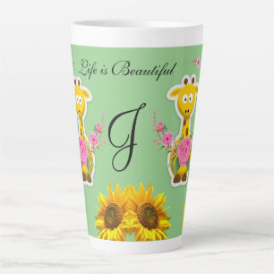 Caneca De Café Latte Girafa Floral Sunflower Latte Mug