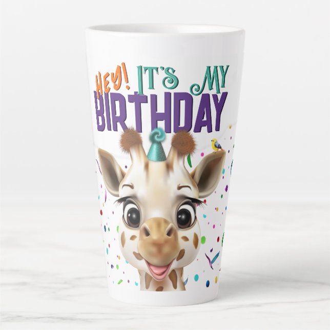 Caneca De Café Latte Giraffe Birthday (Frente)
