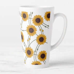 Caneca De Café Latte Girassóis Amarelos Florais Retro Art Nouveau Aleat