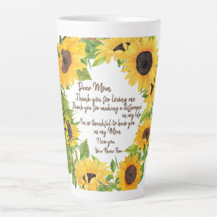 Caneca De Café Latte Girassóis com carta da querida mãe