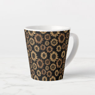 Caneca De Café Latte Girassóis dourados negros elegantes
