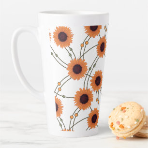 Caneca De Café Latte Girassóis Laranja Florais Retro Art Nouveau Aleató
