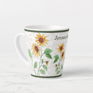 Caneca De Café Latte Girassóis personalizados nas folhas de maple