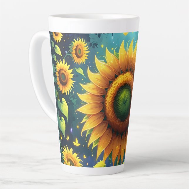 Caneca De Café Latte Girassóis surreais (Ângulo esquerdo)