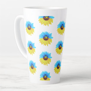 Caneca De Café Latte Girassol aquarela Ucrânia bandeira azul amarelo