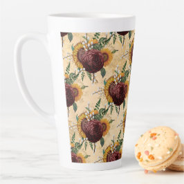 Caneca De Café Latte Girassol e Ranunculus