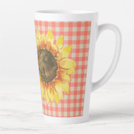 Caneca De Café Latte Girassol em Gingham Latte Mug
