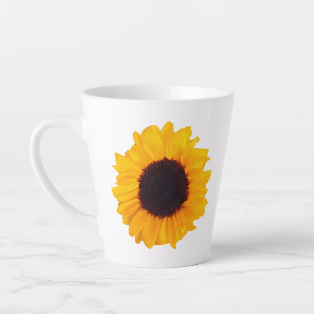 Caneca De Café Latte Girassol Laranja Amarelo Negro Floral 4Kate (Esquerda)